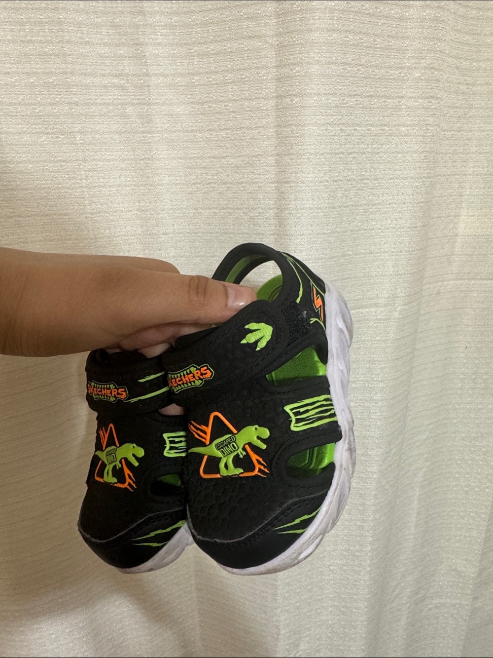 Skechers Kids Black & Neon Green Dinosaur Slip-On Sneakers with Orange Accents - Picture 4 of 4